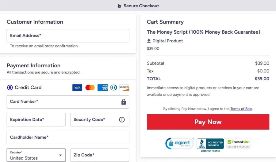 The Money Wave Checkout Page